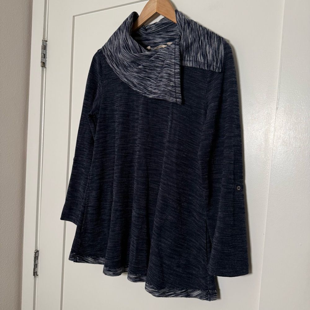 Soft Surroundings Sweater Womens Sz S Marled Blue Split Cowl Neck Comfy Soft - Picture 2 of 11